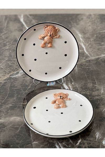 MeGgDecor طبق تيدي بير 2 قطعة منقوش 21 سم