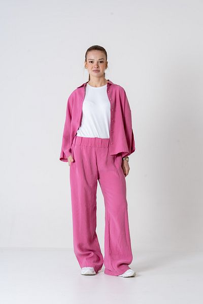 VerdeBlanco Oversize Palazzo Trousers and Shirt Set Fuchsia