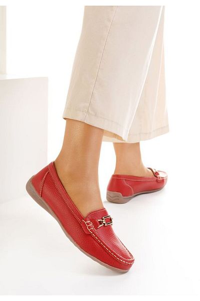 B T Shoes Women's red leather loafers Celetina