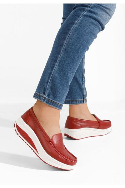 B T Shoes Mocasini piele naturala Yustina rosii