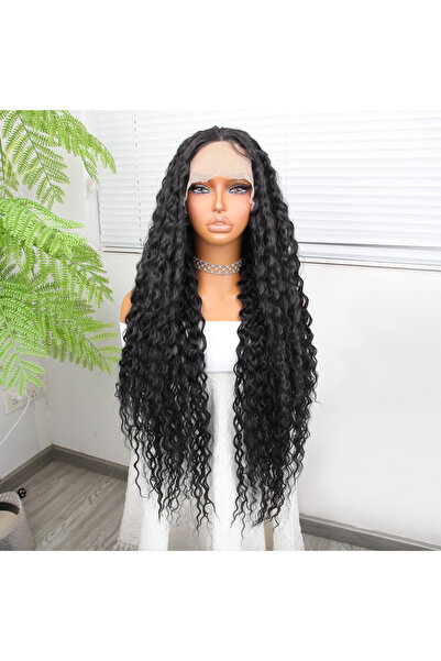 Mina Peruk Afro Dalga Siyah Fiber Sentetik Tül Peruk