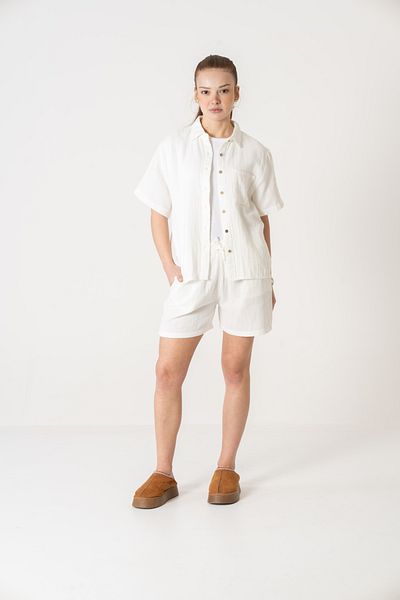 VerdeBlanco 100% Cotton Oversize Shorts and Shirt Set White
