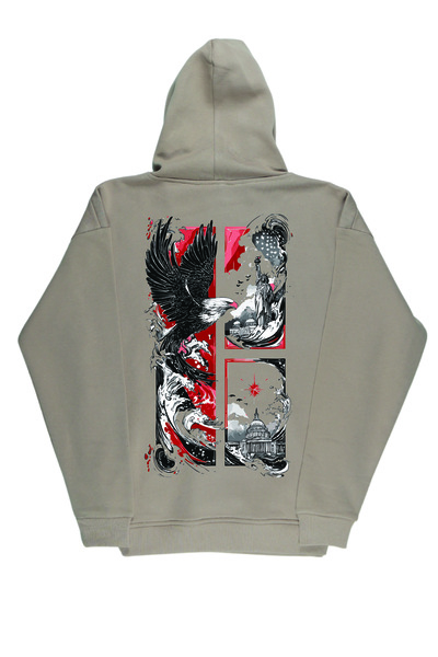 By Caspita Fashion Lenithra SAD Leđa Štampano Unisex Oversize kroj Bež Hoodie