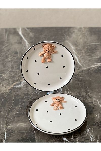 MeGgDecor طبق تيدي بير 2 قطعة منقوش 21 سم