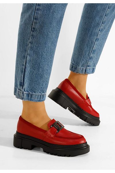 B T Shoes Red genuine leather loafers Haza V2