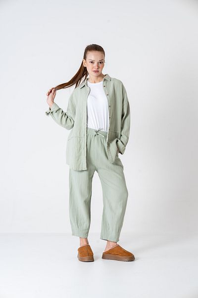 VerdeBlanco Relaxed Fit Jogger Pants and Shirt Set - Mint Green