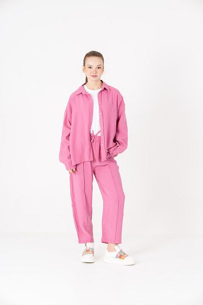 VerdeBlanco Front Oversize Trousers and Shirt Set - Fuchsia