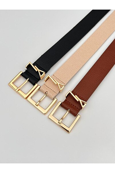 Descoin Sada 3 dámských opasek se čtvercovou zlatou přezkou (saka, šaty, kalhoty, košile)