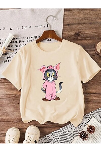 oneagılyazı تي شيرت كبير الحجم للأطفال مطبوع عليه توم في زي الخنزير