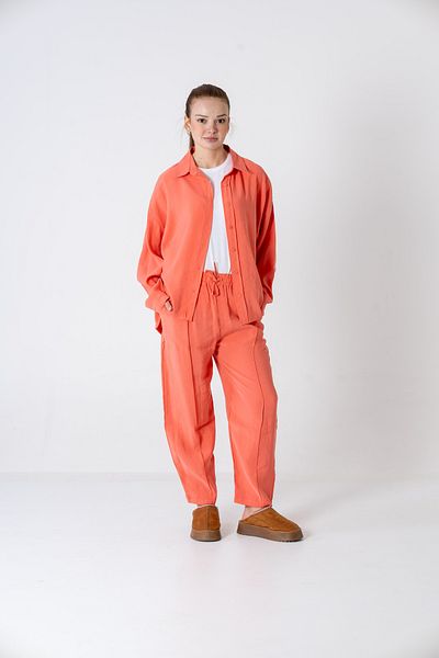 VerdeBlanco Oversize Front Lawn Pants and Shirt Set Pomegranate Flower