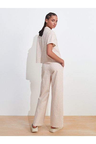 Dilvin 71633 Long Draped Stylish Trousers-Ecru
