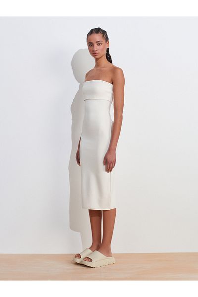 Dilvin 91422 Strapless Dress-Stone