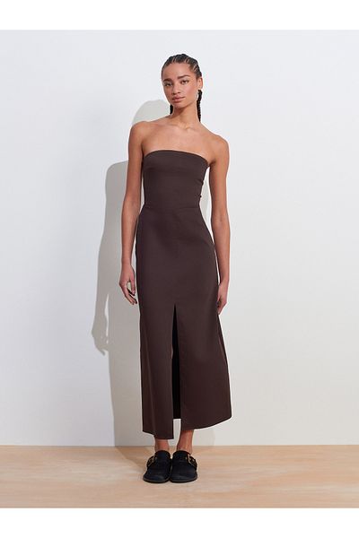 Dilvin 90758 Strapless Dress-Dark Brown
