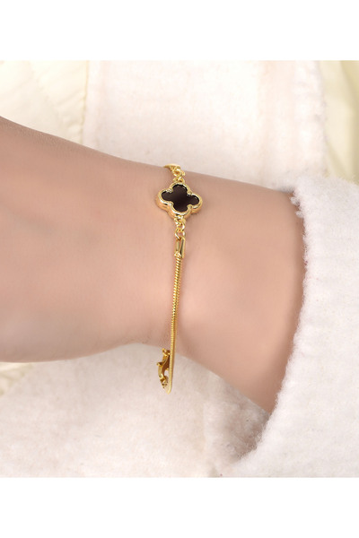 kuyumcu nurettin 4.20 gr (Gram) Balık Sırtı Siyah Taşlı Yonca 14 Ayar Altın (rose-sarı-yeşil-beyaz)