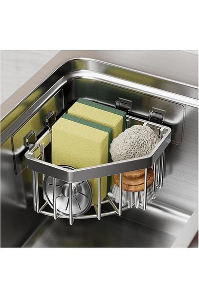 COOYA Sink Sponge Rack for Kitchen Bathroom Save Space, No Drilling with 2 Pcs Adhesive Hoo