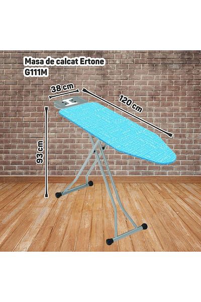 ertone Žehlicí prkno G111M, elektrostatické, bavlněný potah, polyester, stojan, zásuvka, 38 x 93 x 120 cm