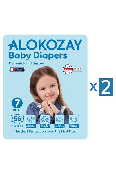 Alokozay Premium Baby Diapers - Size 7 (18+ Kg) - 56 Diapers X Pack of 2
