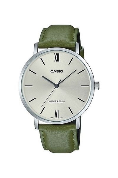 Casio Casio Unisex Analog-Digital Watch with Leather Strap MTP-VT01L-3BU 40mm - Green