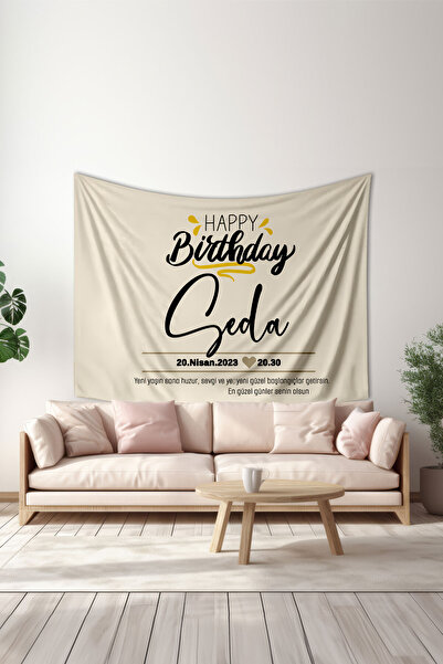 Moud's Kişiye Özel Doğum Günü Duvar Halısı, Happy Birthday Duvar Örtüsü, Doğu...