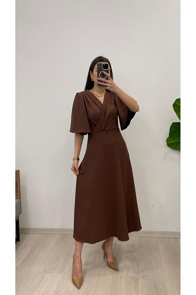Nazline Rochie lungă cu mânecă scurtă, cu rever, din țesătură elastică