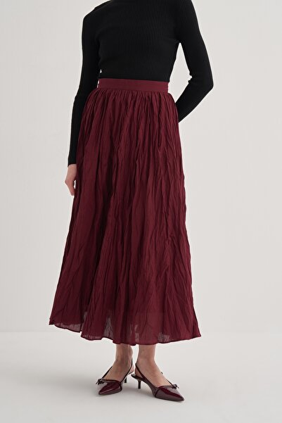 EBU Prive Fusta de damă Crush plisată din voile roșu claret
