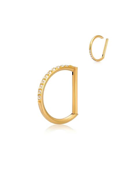 Janset F136 Titanium D Model Stone Septum Piercing - Gold Color Titanium Nose Piercing