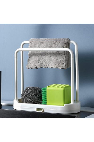 COOYA Kitchen Sink Racks, Double Dishcloth, Sponge Stand Hangers, Drain Design, Kitchen Accessories(White)