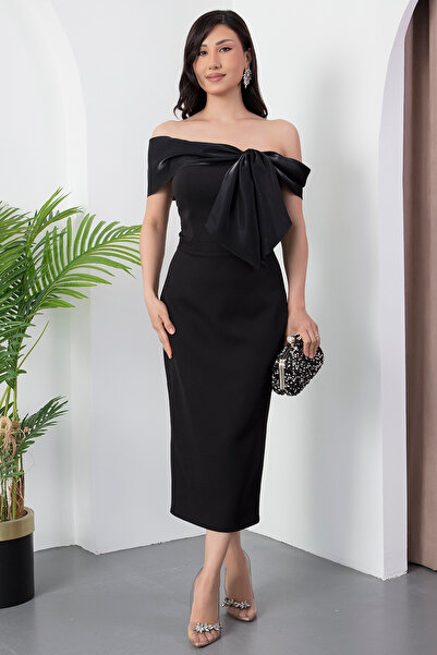 PULLIMM Βραδινό φόρεμα με στράπλες λαιμόκοψη και κορδέλα στο στήθος BAL108