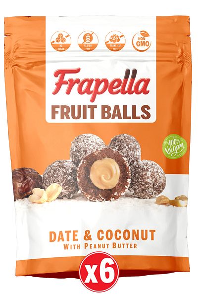 Frapella 80 Gr X 6 Pack Coconut Coated Peanut Butter Filled Fruit Ball