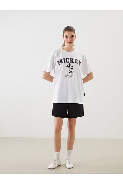 LC Waikiki Tricou XSIDE alb pentru femei cu imprimeu Mickey Mouse