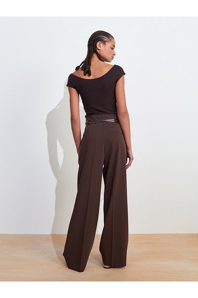 Dilvin High Waist Pants (with Belt) - Brown Color