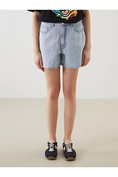 LC Waikiki XSIDE Blaue Mom Fit Damen-Jeansshorts mit hoher Taille