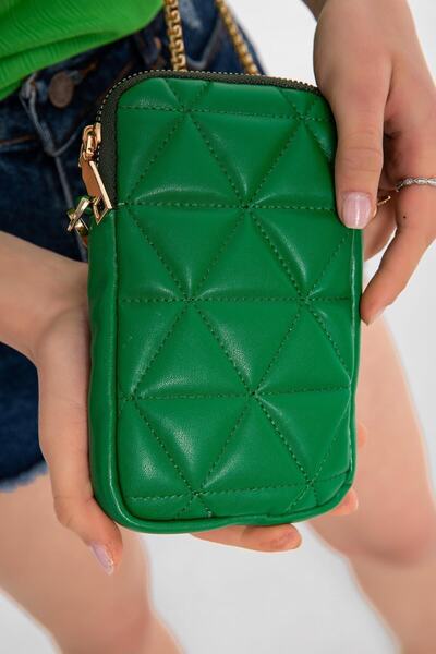 Saria Moda Зелена мини чанта с верижка и капитониран мотив