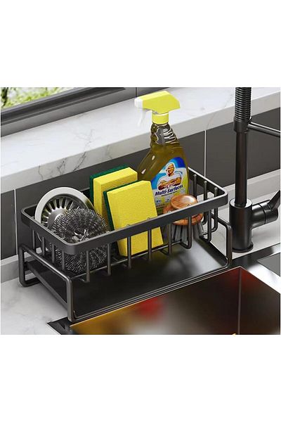 COOYA Stainless Steel Sponge Holder for Kitchen Sink, Countertop Kitchen Bathroom Sink Organizer (Black)