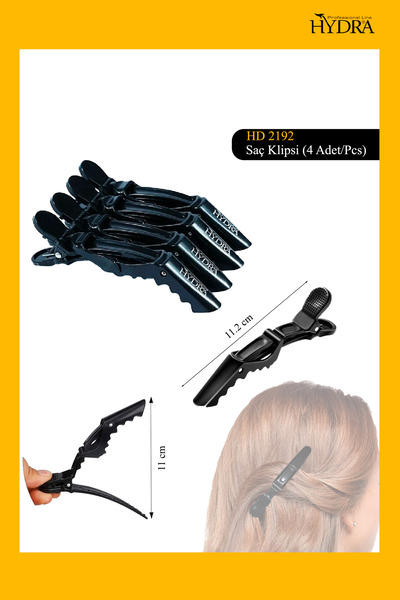 Hydra Professional Line 4-Piece Hair Clips Hd-2192 Black - Hairdresser Type - Latched Hair Holder Clip