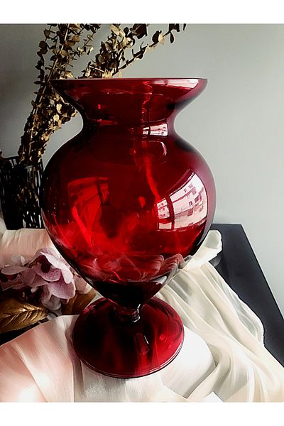 DECOSTYLE Vazp Red Colored Optical Vase Set - 1 Piece