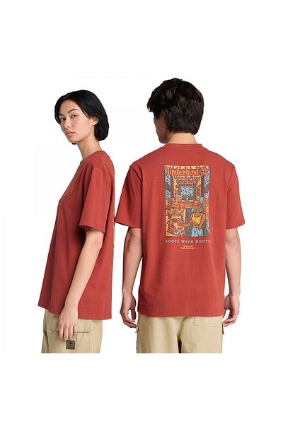 Timberland Tb0A6Dpd Washed Boot Lab Back Graphic Tee Red Men's T-Shirt
