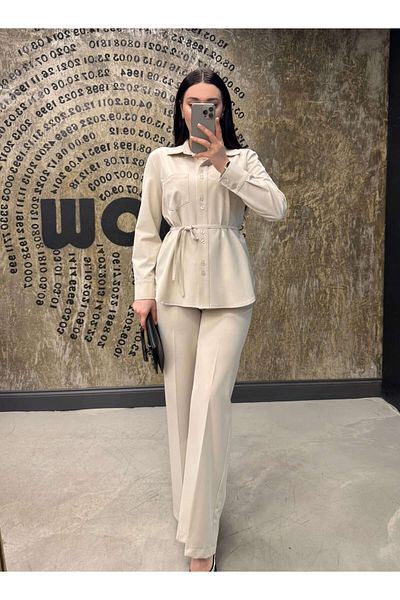 missswans İnovista Waist Drawstring Loose Trousers with Back Pocket Stone