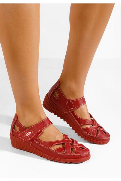 B T Shoes Women's red leather ballet flats Simisa