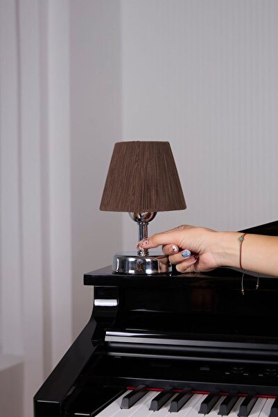 Maison Avf Koyu Kahverengi Kadife & Süet Kablosuz Masa Lambası - Alt Gümüş