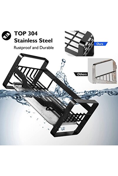 Generic Kitchen Sink Caddy Sponge Holder, 304 Stainless Steel (Black)