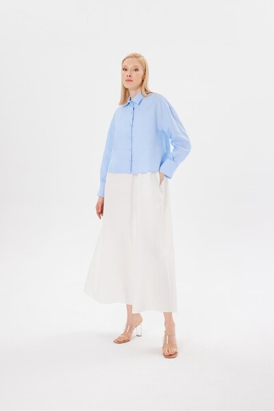 COLOR 100% LINEN SHORT SHIRT BABY BLUE