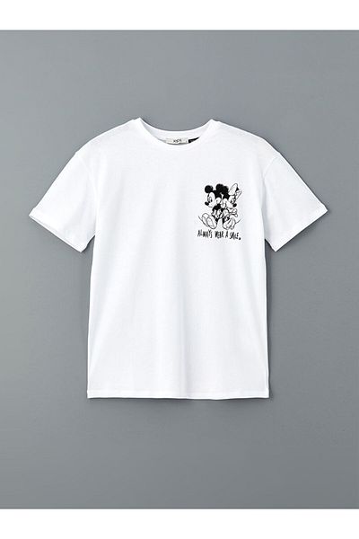 LC Waikiki XSIDE Bílé dámské tričko Mickey a Minnie Mouse s potiskem