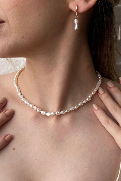 Birinci 14 Ayar Altın 7 mm Yassı Barok İnci Kolye