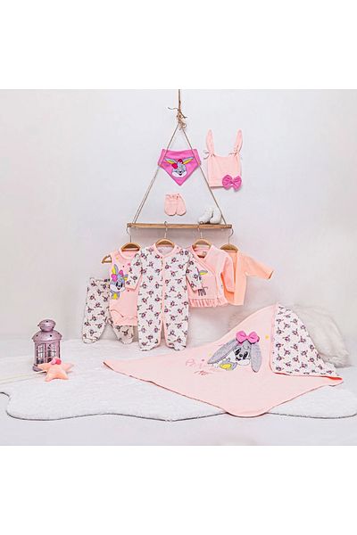 İmaj Bunny Baby Girl 10 Piece Hospital Discharge, Bodysuit Set, Baby Set