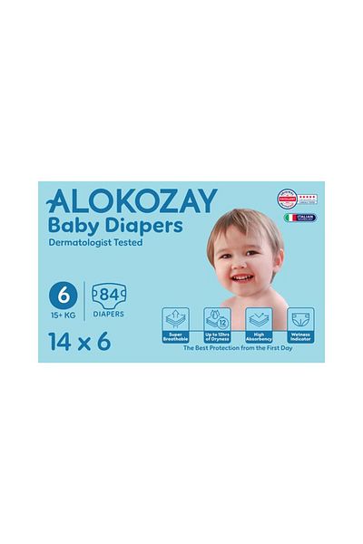Alokozay Premium Baby Diapers - Size 6 (15+ Kg) - 14 Diapers X Pack of 6
