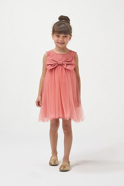 Minipodyum Girl's Bow Tulle Summer Birthday Special Occasion Dress