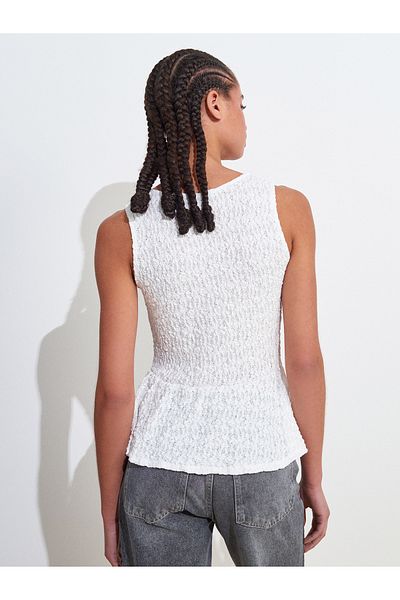 Dilvin 20984 Peplum Lace Top-Ecru