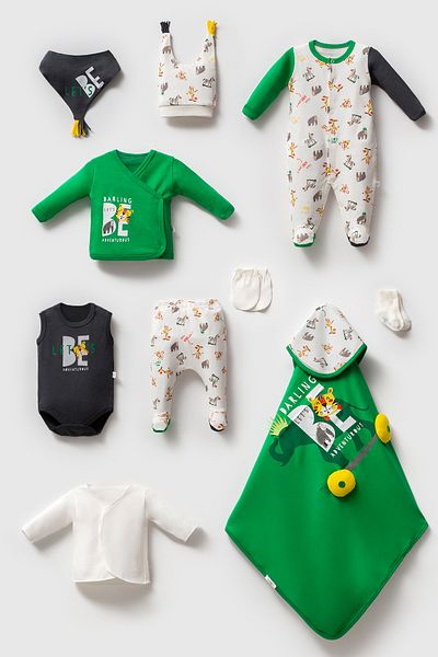imajbebe Safari Men's Overalls 10 Pieces Hospital Discharge, Bodysuit Set, Baby Set