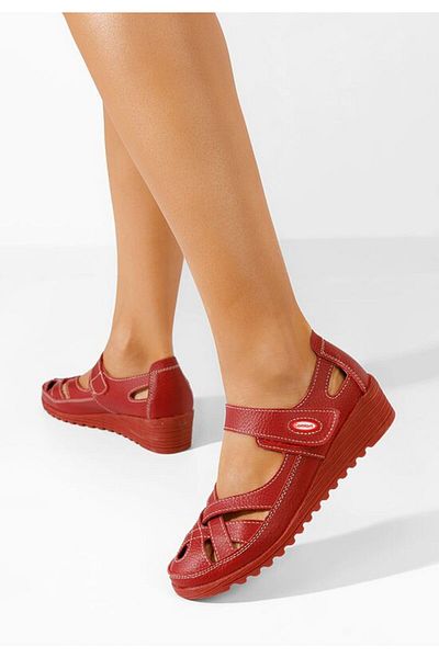 B T Shoes Women's red leather ballet flats Simisa